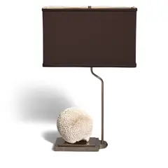 Regency Moderne, Table Lamp, brain coral, chromed metal base, single dimmer socket, fabric over plastic shade, unmarked