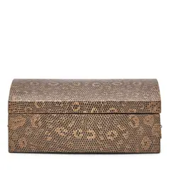 Karl Springer-Style, Box with Hinged Cover, reptile skin, suede, brass hardware, unmarked