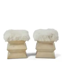 Karl Springer-Style, Pair of 'Zig Zag' Stools, wood, lacquered goat skin, sheep skin, unmarked