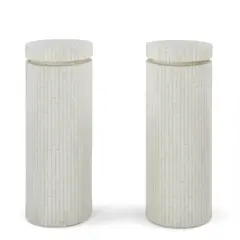 Karl Springer-Style, Pair of Tessellated Bone Pedestals