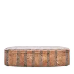 Karl Springer-Style, Lift-top Box, tessellated travertine, velvet, unmarked