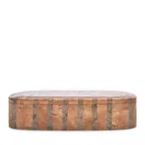 Karl Springer-Style, Lift-top Box, tessellated travertine, velvet, unmarked