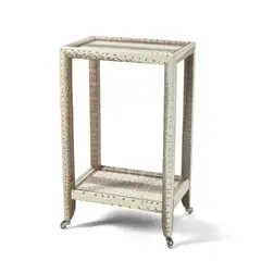 Side Table by Lobel Originals, wood, plywood, cobra snakeskin, chromed metal casters, maker's metal label 'Lobel Originals NYC', sold Mar 2026