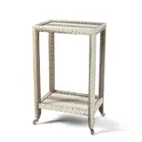 Side Table by Lobel Originals, wood, plywood, cobra snakeskin, chromed metal casters, maker's metal label 'Lobel Originals NYC', sold Mar 2026