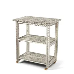 Side Table by Lobel Originals, wood, plywood, cobra snakeskin, brass casters, maker's metal label 'Lobel Originals NYC', sold Mar 2026