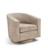 'Sutton' Swivel Lounge Chair by Lobel Originals, upholstery, metal swivel base, maker's metal label 'Lobel Originals NYC', sold Mar 2026