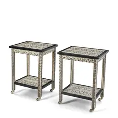 Pair of Side Tables by Lobel Originals, wood, plywood, cobra snakeskin, chromed metal casters, maker's metal label 'Lobel Original NYC', sold Mar 2026