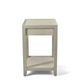 Side Table by Lobel Originals, wood, lacquered linen, single drawer, maker's metal label 'Lobel Originals NYC', sold Mar 2026