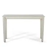 Console Table by Lobel Originals, leather, wood, chromed upholstery tacks, maker's metal label 'Lobel Originals NYC', sold Mar 2026