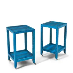 Pair of Side Tables by Lobel Originals, wood, plywood, cobra snakeskin, chromed metal casters, maker's metal label 'Lobel Originals NYC', sold Mar 2026