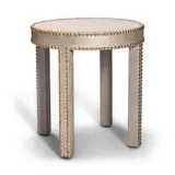 Side Table by Lobel Originals, lacquered linen, upholstery tacks, wood, maker's metal label 'Lobel Originals NYC', sold Mar 2026