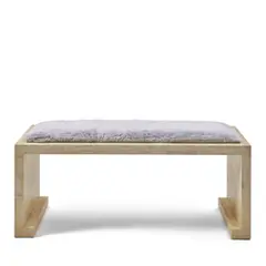Ron Seff, Bench, trompe l'oeil lacquered wood in imitation of tessellated bone, faux chinchilla upholstery, unmarked