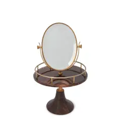 Vanity Mirror on Stand by Aldo Tura, lacquered and gilt brass, beveled mirror glass, lacquered goat skin, wood, partial maker's paper label 'TU[RA] Milano It, sold Mar 2026
