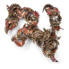 Silas Seandel, Brutalist Wall Sculpture, bronze, copper, hand-painted red enamel