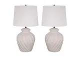 Sirmos, Pair of 'Swirl' Table Lamps, model ga120, plaster, two sockets, fabric over plastic shades, unmarked