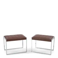 Mid-Centiury Modern, Pair of Clean Line Benches, chromed steel, leather, unmarked