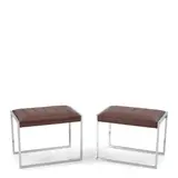 Mid-Centiury Modern, Pair of Clean Line Benches, chromed steel, leather, unmarked