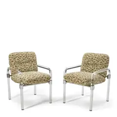 Jeff Messerschmidt, Pair of 'Pipe Line II' Armchairs, Lucite, upholstery, chromed brass, incised marks 'Jeff Messerschmidt 1977 Pipe Line Series II chair #58D'
