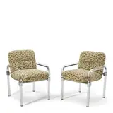 Jeff Messerschmidt, Pair of 'Pipe Line II' Armchairs, Lucite, upholstery, chromed brass, incised marks 'Jeff Messerschmidt 1977 Pipe Line Series II chair #58D'