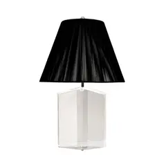 Table Lamp by Les Prismatiques, Lucite, two sockets, fabric over fiberglass shade, unmarked, sold Mar 2026