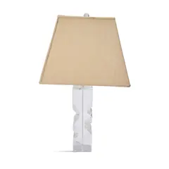 'Zig Zag' Table Lamp by Les Prismatiques, Lucite, single dimmer socket, fabric over fabric shade, impressed mark 'LP' and copyright mark, sold Mar 2026