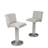 Designs For Leisure, Pair of Swivel Bar Stools, chromed metal, upholstery, unmarked