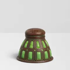 Tiffany Studios, Inkwell, patinated bronze, glass