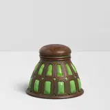 Tiffany Studios, Inkwell, patinated bronze, glass