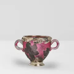 Daum, Handled Cup, martelé glass, sterling silver, etched 'Daum Nancy' with Cross of Lorraine