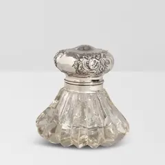 Dorflinger, Inkwell, glass, sterling silver, impressed 'DORFLINGER' and '99'