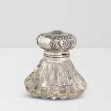 Dorflinger, Inkwell, glass, sterling silver, impressed 'DORFLINGER' and '99'