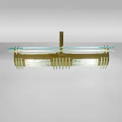 Genet & Michon, Ceiling Light, brass with acid-etched finish, hand-chipped and polished glass
