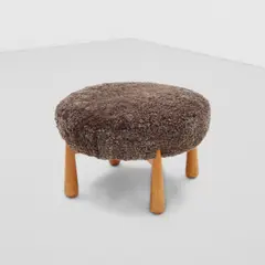 Josef Frank, 'B2019' Stool, for Svenskt Tenn, mahogany, sheepskin