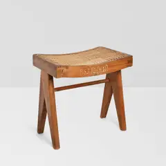 Chandigarh Stool by Pierre Jeanneret, teak, cane, numbered 'P, sold Jul 2026