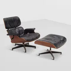 Charles Eames and Ray Eames, '670' Lounge Chair and '671' Ottoman, for Herman Miller, leather, rosewood, aluminum