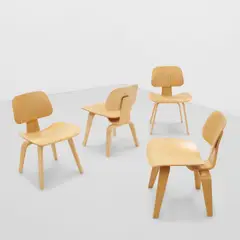 Charles Eames and Ray Eames, Four 'LCW' Chairs, for Herman Miller, molded plywood, rubber, with black oval Herman Miller label