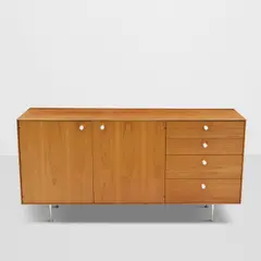 George Nelson, Thin Edge Cabinet, Model 5724, for Herman Miller, rosewood, aluminum, enameled metal, with George Nelson for Herman Miller circular metal tag on inside of top drawer