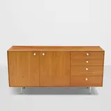 George Nelson, Thin Edge Cabinet, Model 5724, for Herman Miller, rosewood, aluminum, enameled metal, with George Nelson for Herman Miller circular metal tag on inside of top drawer