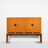 Tommi Parzinger, Unique and Monumental Bar Cabinet, white ash burl, satinwood inlays, brass, glass, LED lighting fitted by Lobel Modern
