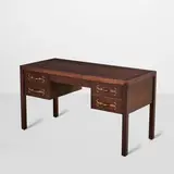 Tommi Parzinger, Desk, walnut, brass inlay, drawer with branded mark 'Parzinger Originals'