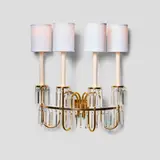 Tommi Parzinger, Pair of Rare and Large Custom Four-Arm Sconces, for Parzinger Originals, polished brass, faceted crystals, restored and rewired by Lobel Modern