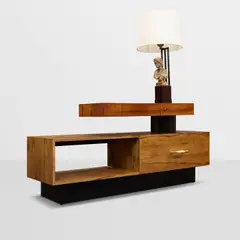William Haines, Large Nightstand with Integrated Table Lamp, rosewood, patinated metal, ebonized wood, carved wood figure of an ancient bust with laurels, milk glass, linen upholstered shade