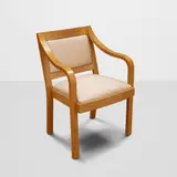 Karl Springer, 'Regency' Armchair, , lacewood, cream and gold thread fabric upholstery, reupholstered by Lobel Modern