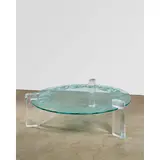 Karl Springer, Special Order Coffee Table, , Lucite, glass top wheel-engraved by Joseph Spohr, engraved 'Karl Springer'