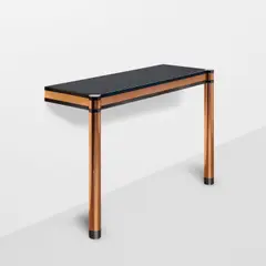 Karl Springer, Wall-Mounted 'Round-Leg Console', , copper, steel with gunmetal finish, smoked glass, stamped 'Karl Springer'