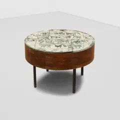 Jacques Blin, Coffee Table, etched and glazed ceramic, patinated metal, wood, incised 'J
