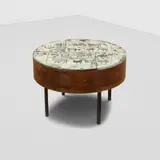 Jacques Blin, Coffee Table, etched and glazed ceramic, patinated metal, wood, incised 'J