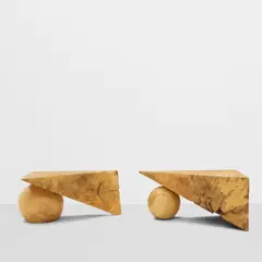 Howard Werner, Pair of Pyramid and Sphere Side Tables, spalted maple