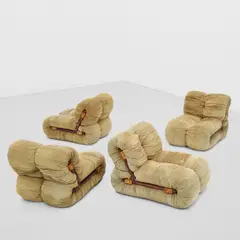 Percival Lafer, Group of Four 'MP-116' Modular Lounge Chairs, for Brazil Industries, suede, leather, rosewood, chromed metal