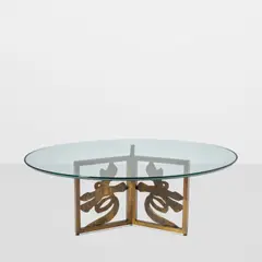 Rare 'Chrysanthemum' Coffee Table by Philip and Kelvin Laverne, hand-cut patinated bronze, glass, engraved 'Philip Kelvin LaVerne', sold Jul 2026